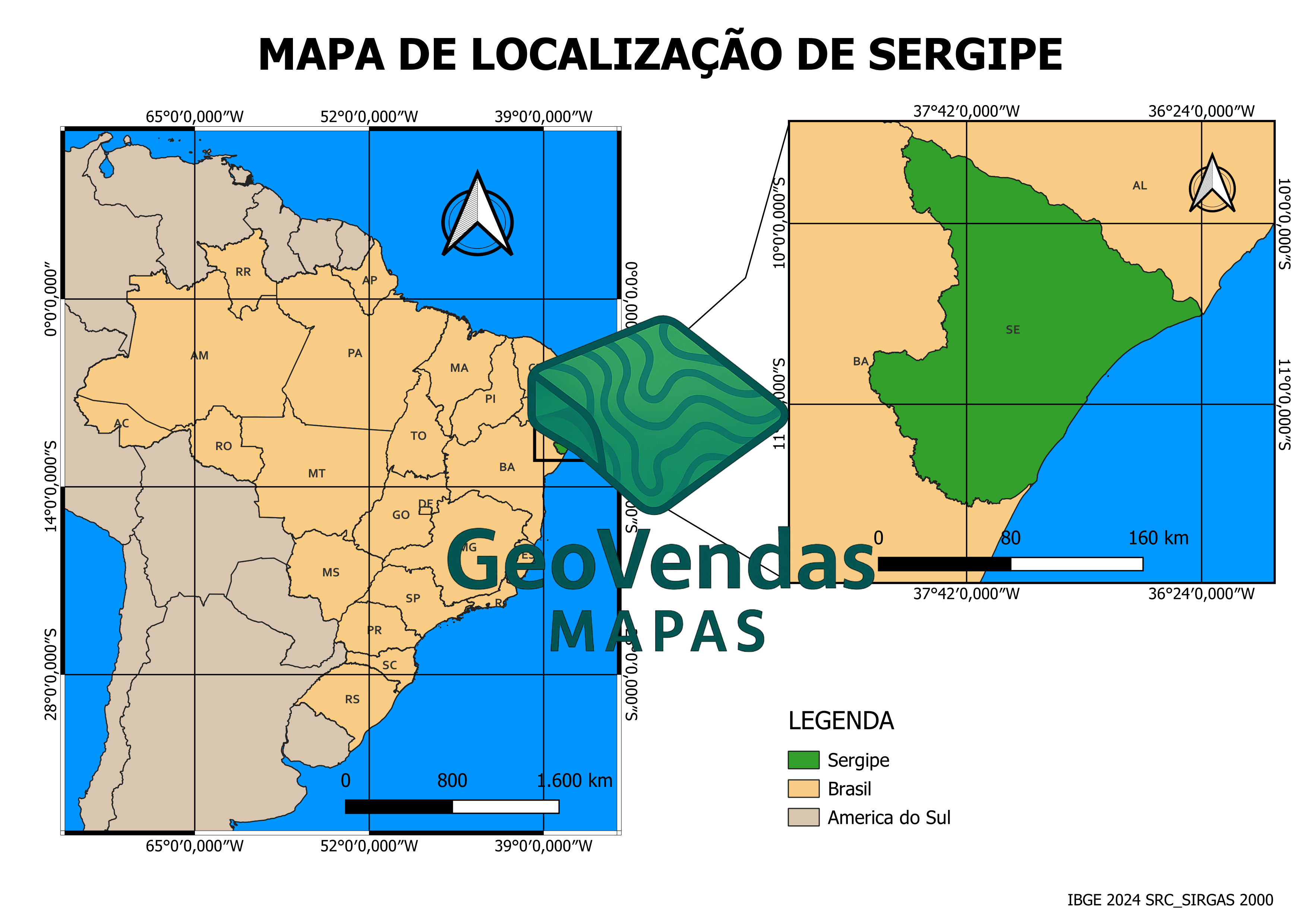 Mapa de localização de Sergipe